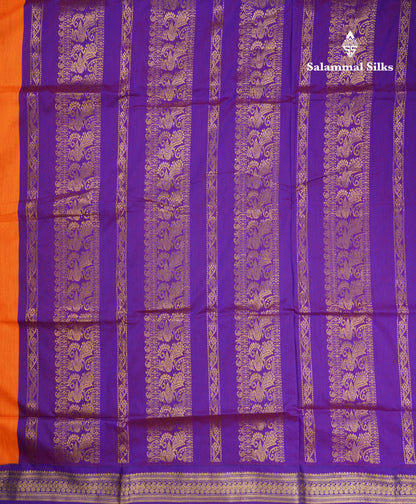 Mango Yellow Kalyani Cotton Saree With Violet Border