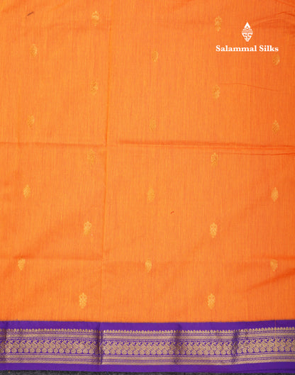 Mango Yellow Kalyani Cotton Saree With Violet Border