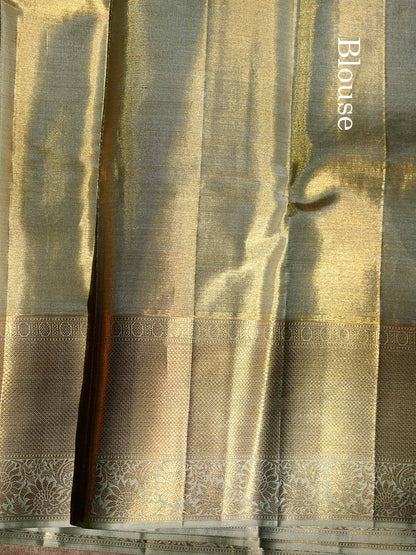 Beautiful Light Lavender Tissue Bridal Pure Kanjivaram Silk Saree With Contrast Pista Green Border