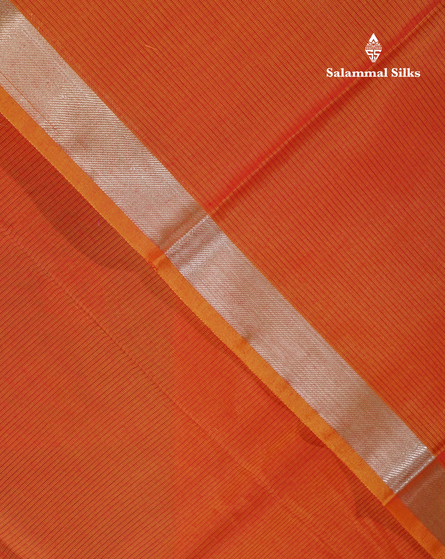 Orange Beautiful Horizontal Lines Cotton Mix Fancy Saree With Silver Zari Temple Border