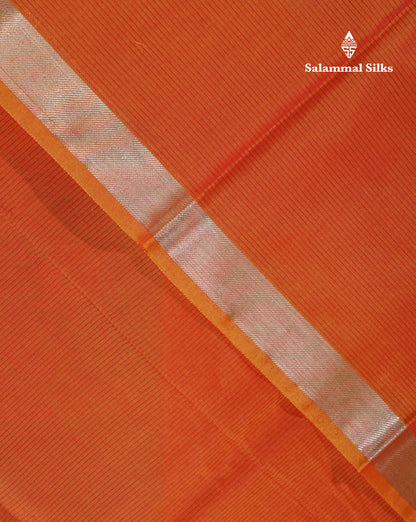 Orange Beautiful Horizontal Lines Cotton Mix Fancy Saree With Silver Zari Temple Border