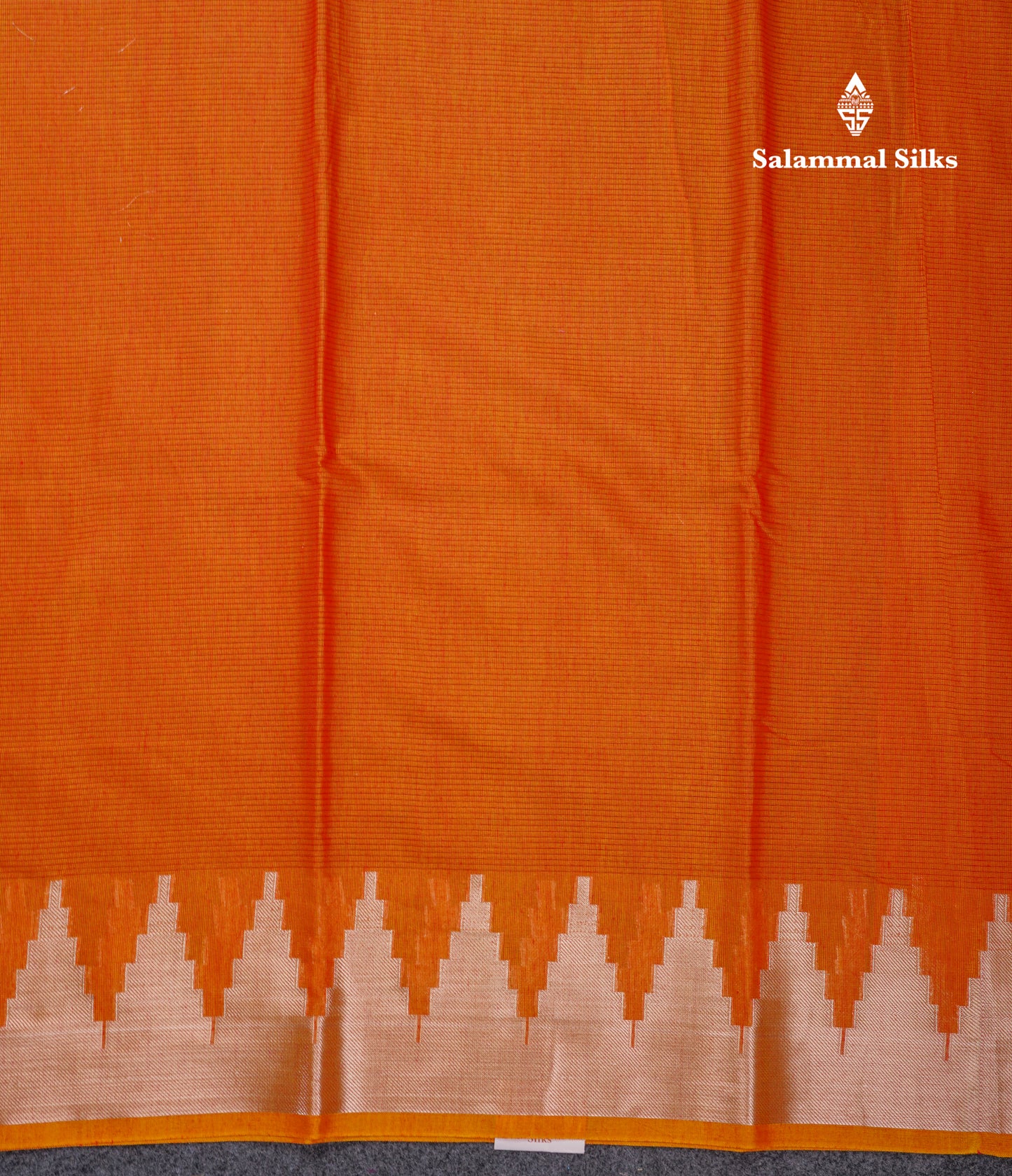 Orange Beautiful Horizontal Lines Cotton Mix Fancy Saree With Silver Zari Temple Border