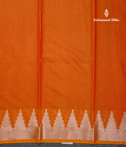 Orange Beautiful Horizontal Lines Cotton Mix Fancy Saree With Silver Zari Temple Border