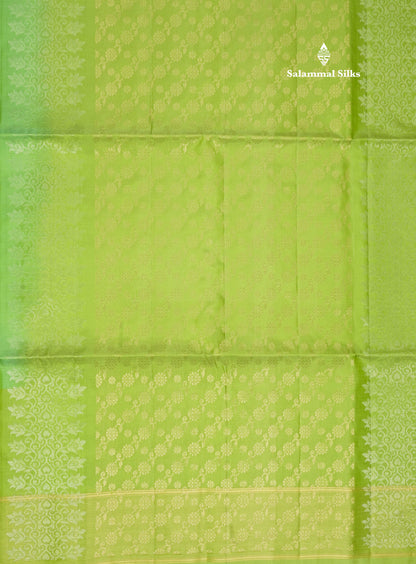 Beautiful Light Green Pure Kanjivaram Soft Silk Saree With Contrast Light Elaichi Green Border