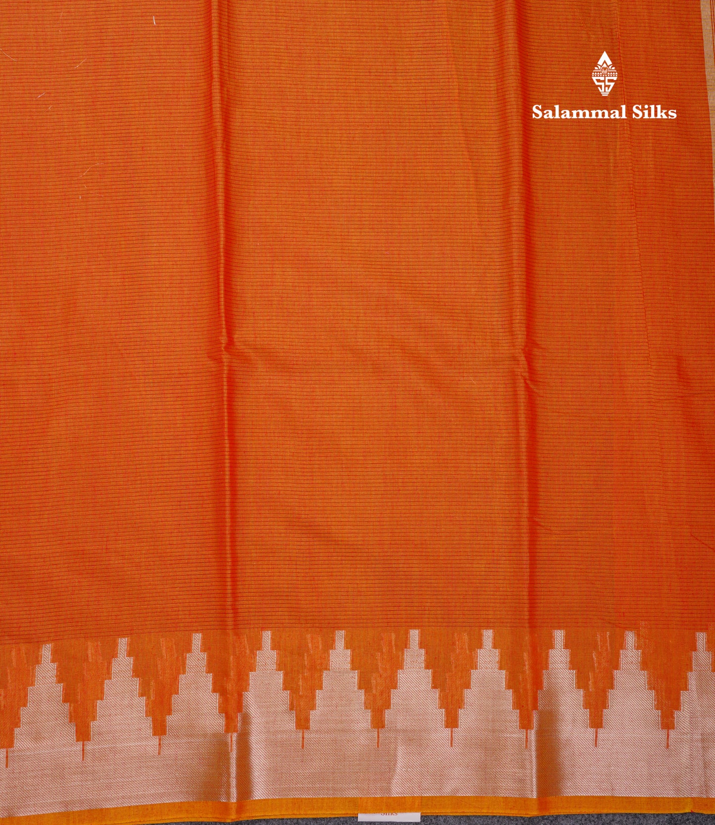 Orange Beautiful Horizontal Lines Cotton Mix Fancy Saree With Silver Zari Temple Border