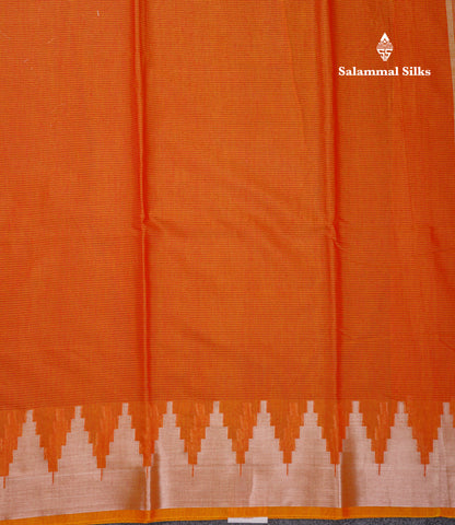 Orange Beautiful Horizontal Lines Cotton Mix Fancy Saree With Silver Zari Temple Border