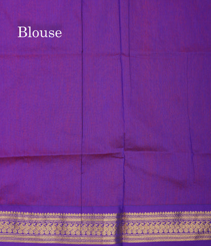 Mango Yellow Kalyani Cotton Saree With Violet Border