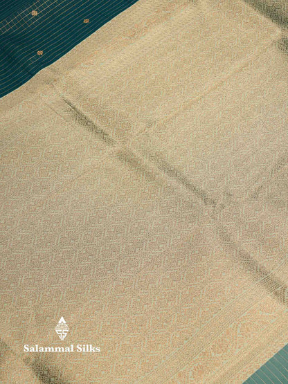 Beautiful Bottle Green Checks And Small Buttas Semi Silk Saree With Baby Pink Traditional Double Border