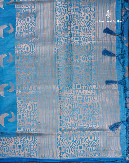 Beautiful Blue Semi Raw Silk Saree With Fancy Border
