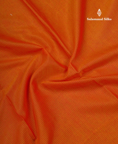 Orange Beautiful Horizontal Lines Cotton Mix Fancy Saree With Silver Zari Temple Border
