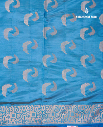 Beautiful Blue Semi Raw Silk Saree With Fancy Border