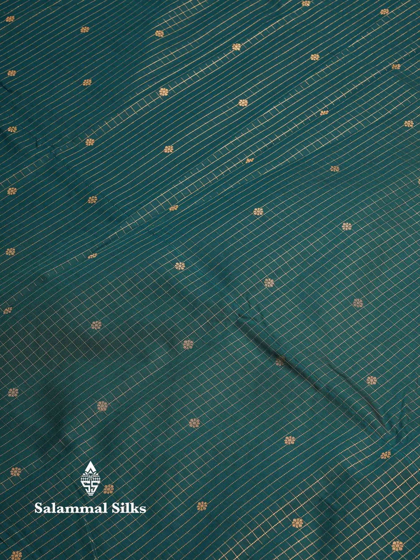 Beautiful Bottle Green Checks And Small Buttas Semi Silk Saree With Baby Pink Traditional Double Border
