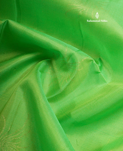 Beautiful Parrot Green Pure Kanjivaram Soft Silk Saree With Gold Zari Border