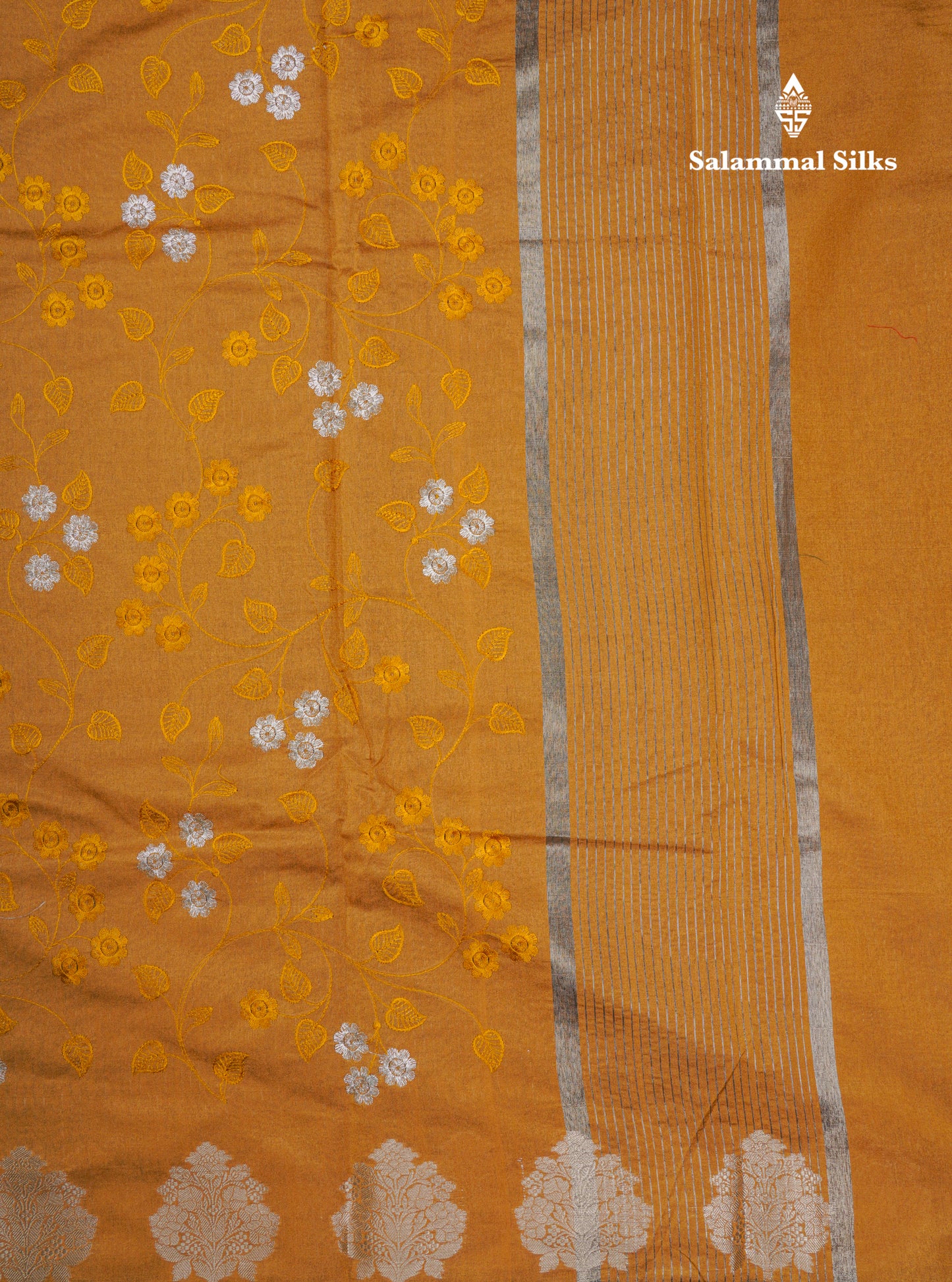 Navy Blue Embroidery Work Cotton Mix Saree With Floral Fancy Border