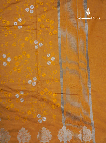 Navy Blue Embroidery Work Cotton Mix Saree With Floral Fancy Border