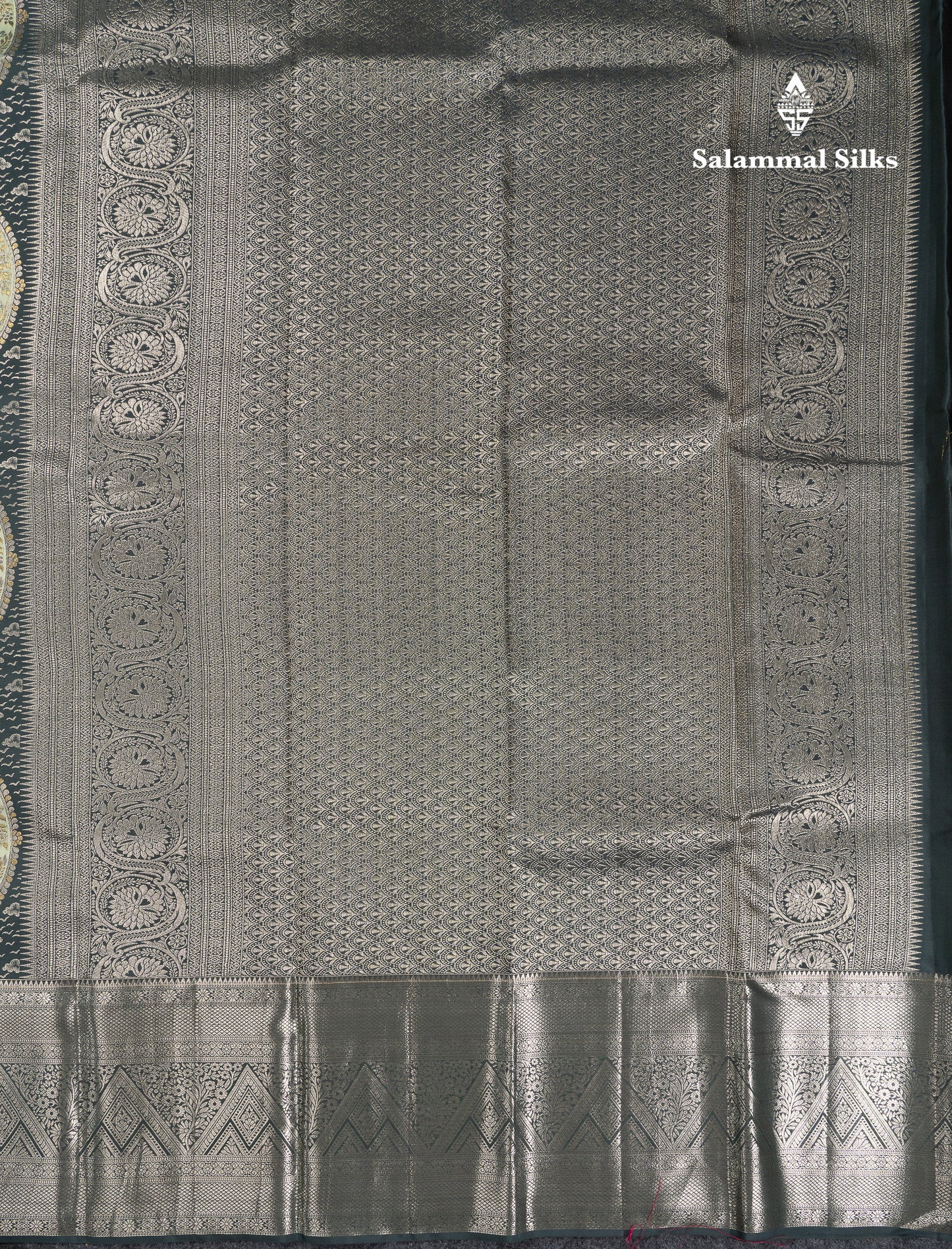 Beautiful Greenish Grey Fancy Pure Kanjivaram Silk Saree with Traitional Evening Morning Border