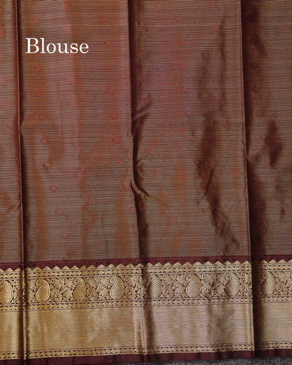 Semi Silk Saree - Olive Mustard Yellow Traditional Butta With Vaira Oosi Lines Along With Contrast Dark Brown Border