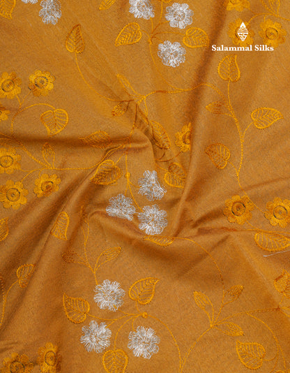 Navy Blue Embroidery Work Cotton Mix Saree With Floral Fancy Border