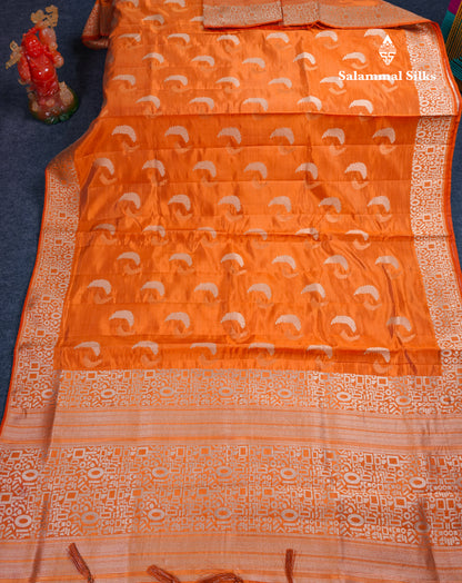 Beautiful Blue Semi Raw Silk Saree With Fancy Border