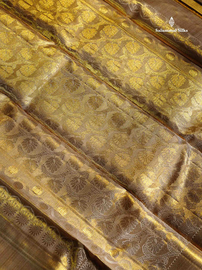 Beautiful Gold Tissue Plain Bridal Pure Kanjivaram Silk Saree With Traditional Border