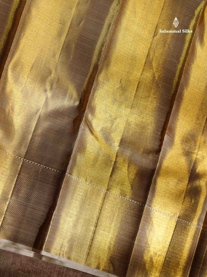 Beautiful Gold Tissue Plain Bridal Pure Kanjivaram Silk Saree With Traditional Border