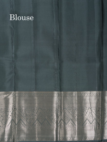Beautiful Greenish Grey Fancy Pure Kanjivaram Silk Saree with Traitional Evening Morning Border