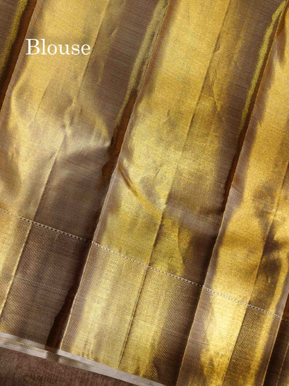 Beautiful Gold Tissue Plain Bridal Pure Kanjivaram Silk Saree With Traditional Border