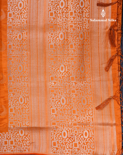 Beautiful Blue Semi Raw Silk Saree With Fancy Border