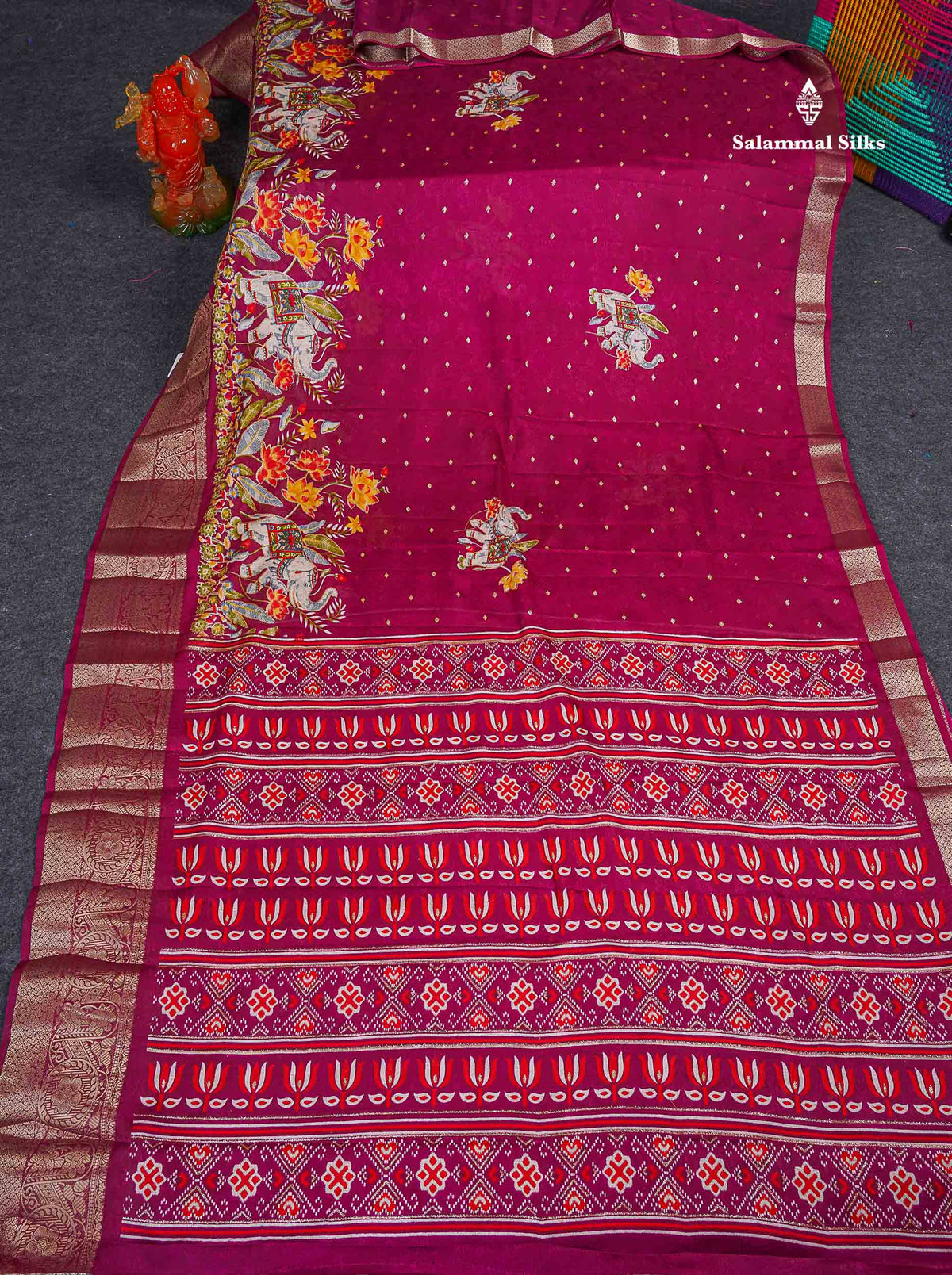 Semi Georgette Saree - Magenta  Pink Colour Body With Fancy Border