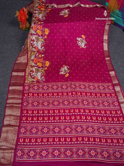 Semi Georgette Saree - Magenta  Pink Colour Body With Fancy Border