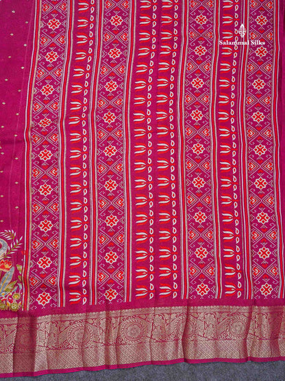Semi Georgette Saree - Magenta Pink Colour Body With Fancy Border