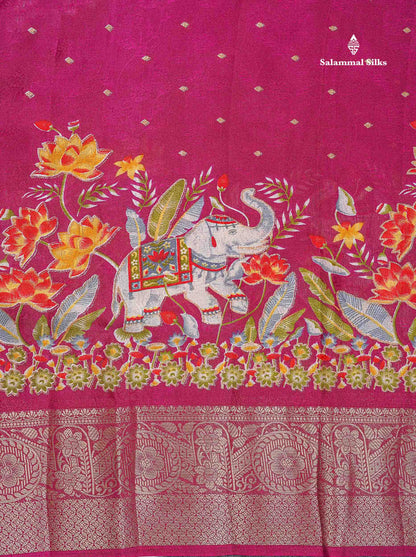 Semi Georgette Saree - Magenta Pink Colour Body With Fancy Border