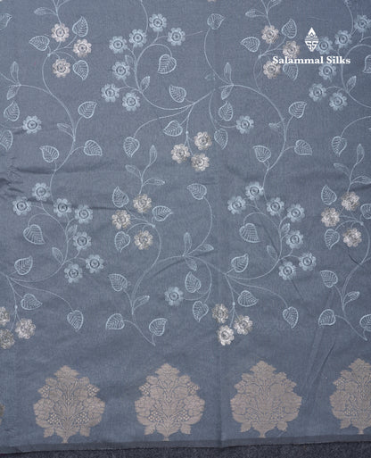 Navy Blue Embroidery Work Cotton Mix Saree With Floral Fancy Border