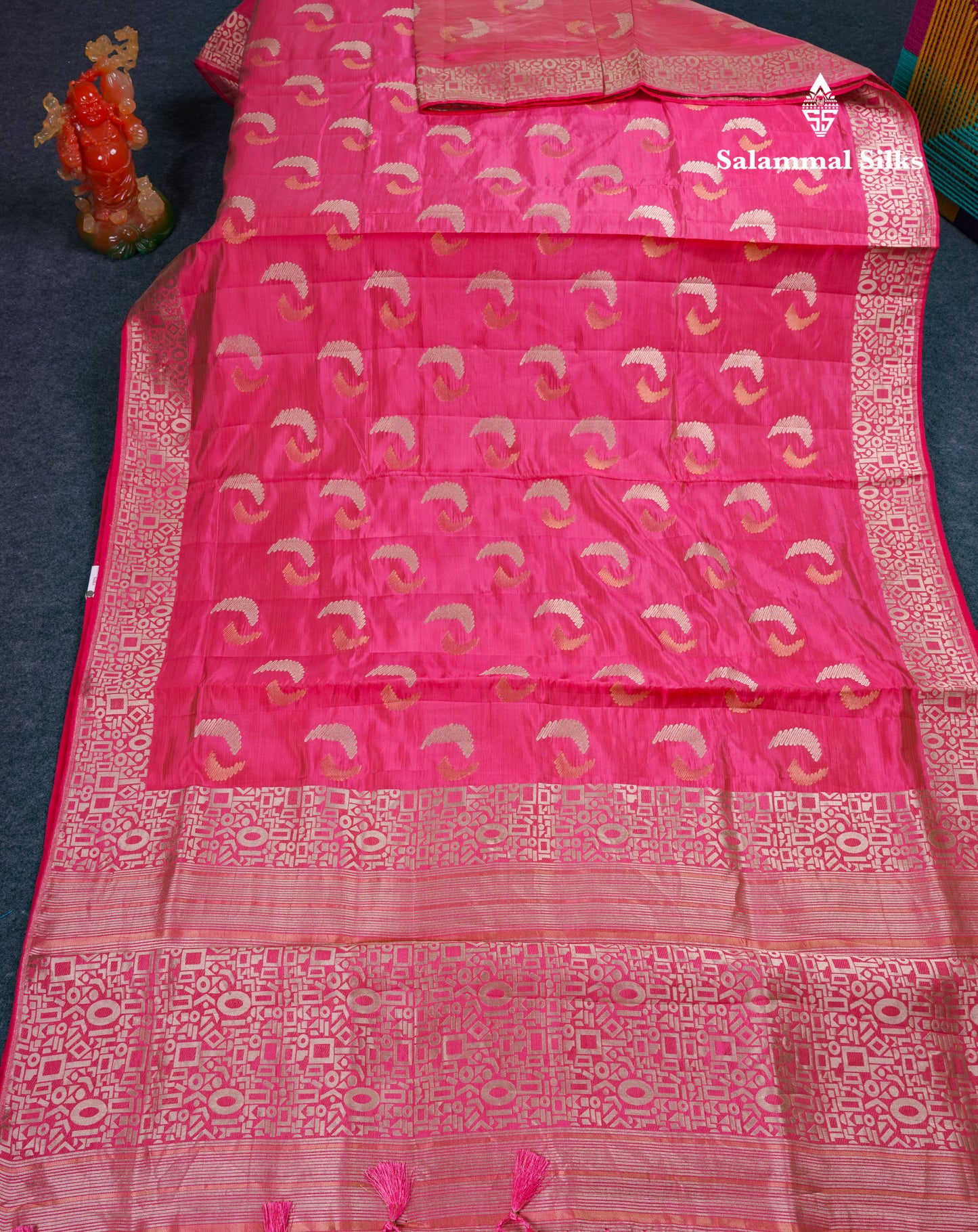 Beautiful Blue Semi Raw Silk Saree With Fancy Border