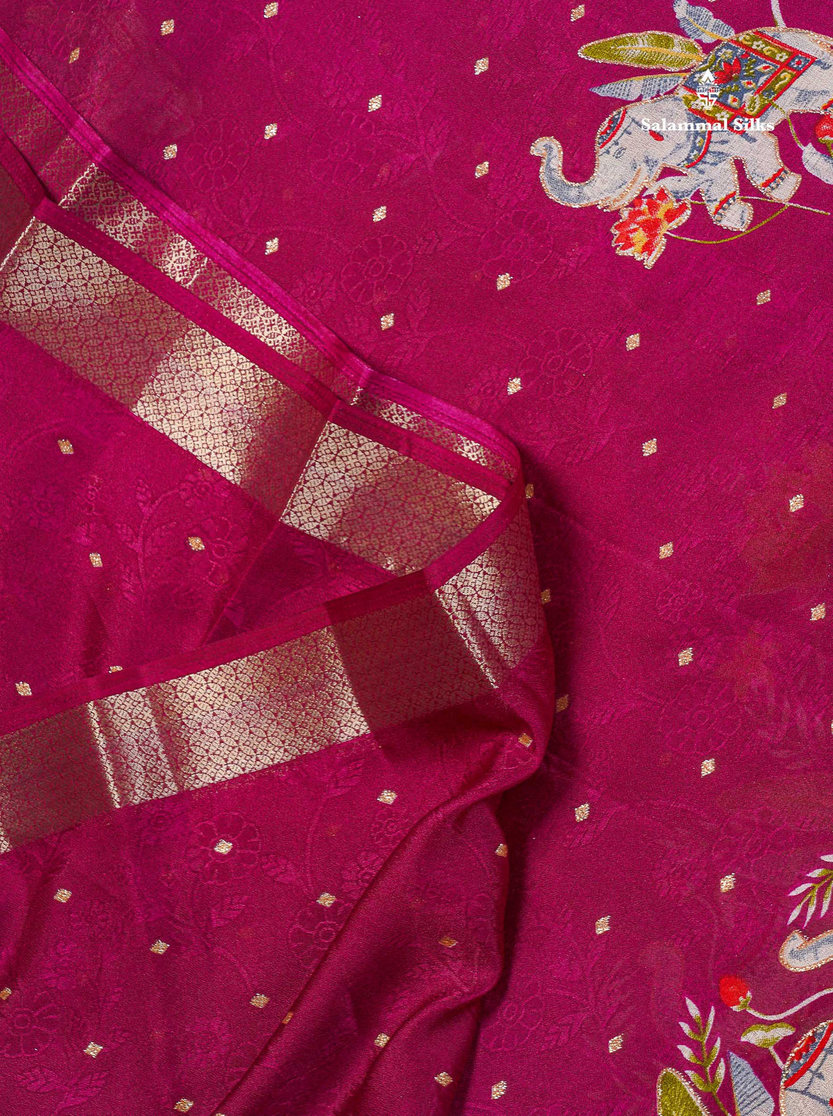 Semi Georgette Saree - Magenta Pink Colour Body With Fancy Border