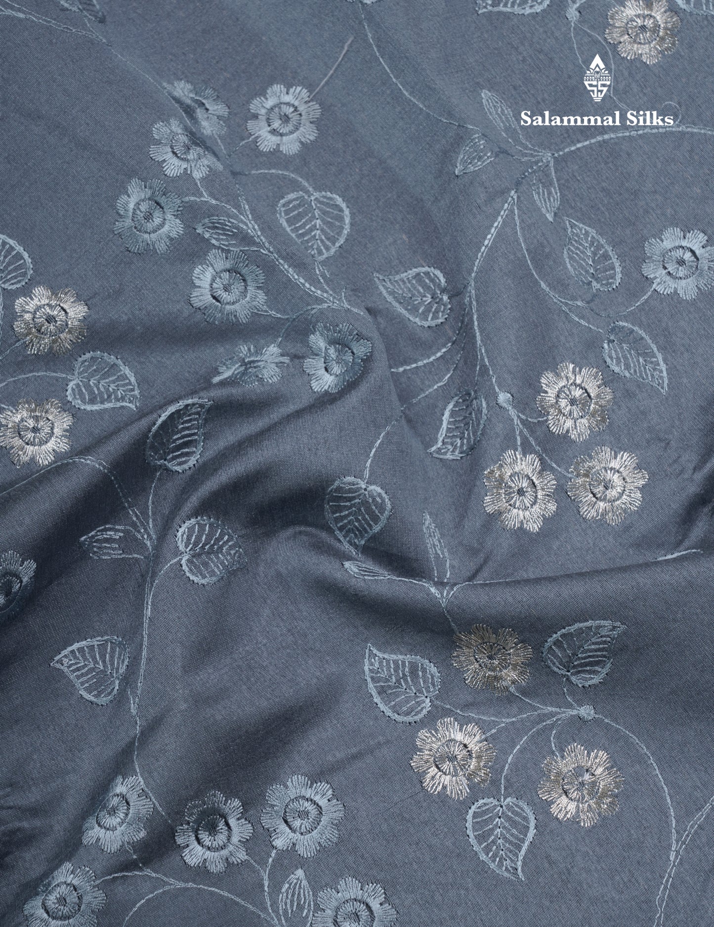 Navy Blue Embroidery Work Cotton Mix Saree With Floral Fancy Border