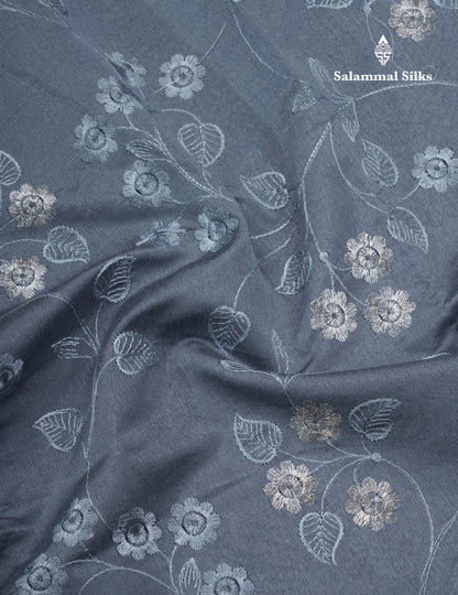 Navy Blue Embroidery Work Cotton Mix Saree With Floral Fancy Border