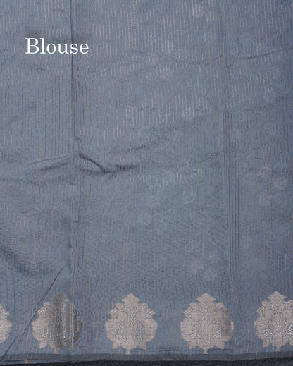 Navy Blue Embroidery Work Cotton Mix Saree With Floral Fancy Border