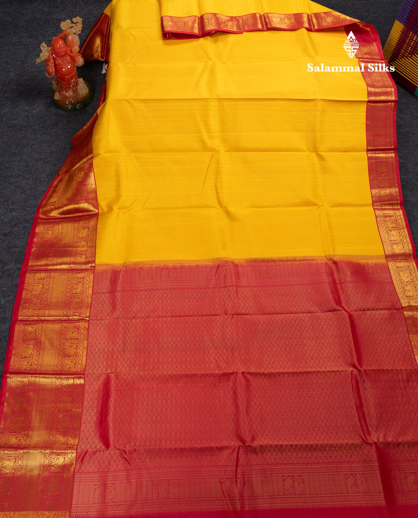 Beautiful Yellow Pure Kanjivaram Silk Saree With Contrast Maroon Traditional Evening Morning Border