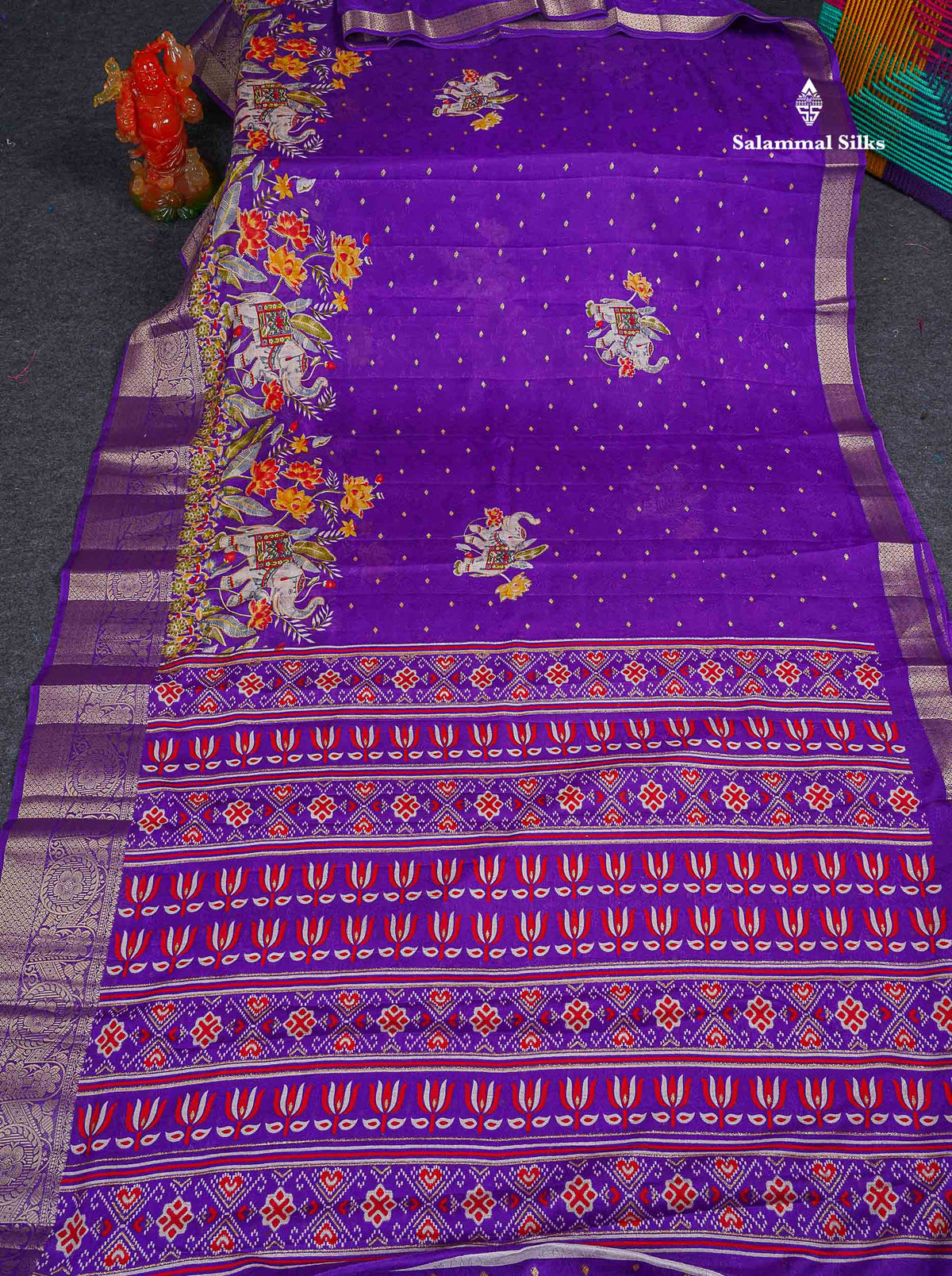 Semi Georgette Saree - Violet Colour Body With Fancy Border
