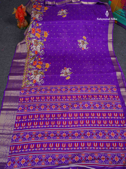 Semi Georgette Saree - Violet Colour Body With Fancy Border