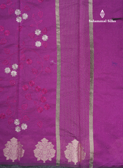 Navy Blue Embroidery Work Cotton Mix Saree With Floral Fancy Border
