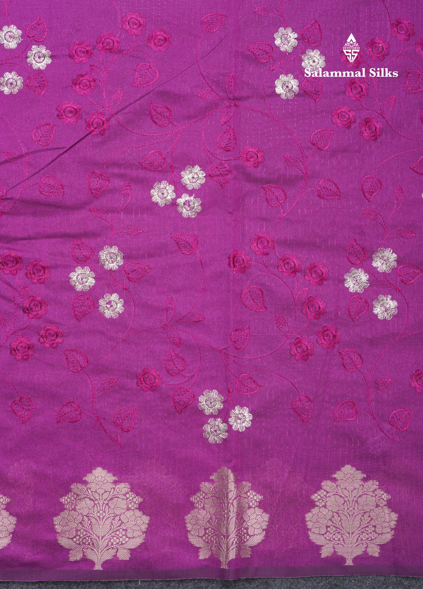 Navy Blue Embroidery Work Cotton Mix Saree With Floral Fancy Border