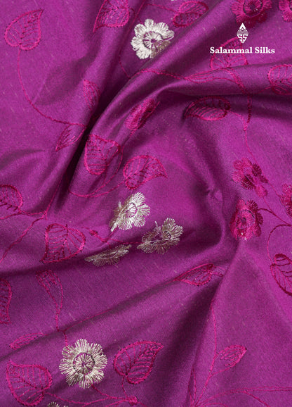 Navy Blue Embroidery Work Cotton Mix Saree With Floral Fancy Border