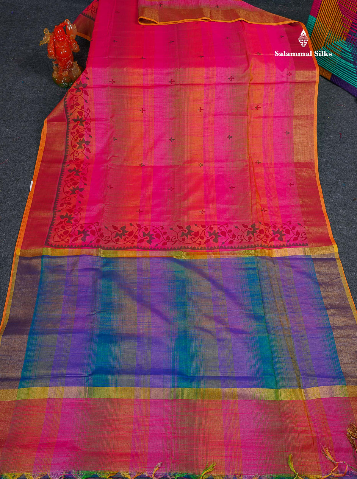 Cotton Mix Saree - Pinkish Orange Colour Body With Fancy Border
