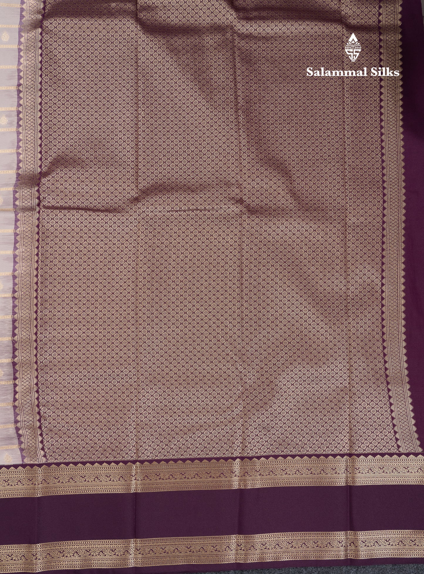 Beautiful Light Grey Semi Silk Saree With Contrast Magenta Traditional Gap Border