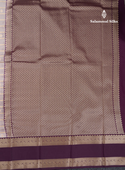 Beautiful Light Grey Semi Silk Saree With Contrast Magenta Traditional Gap Border