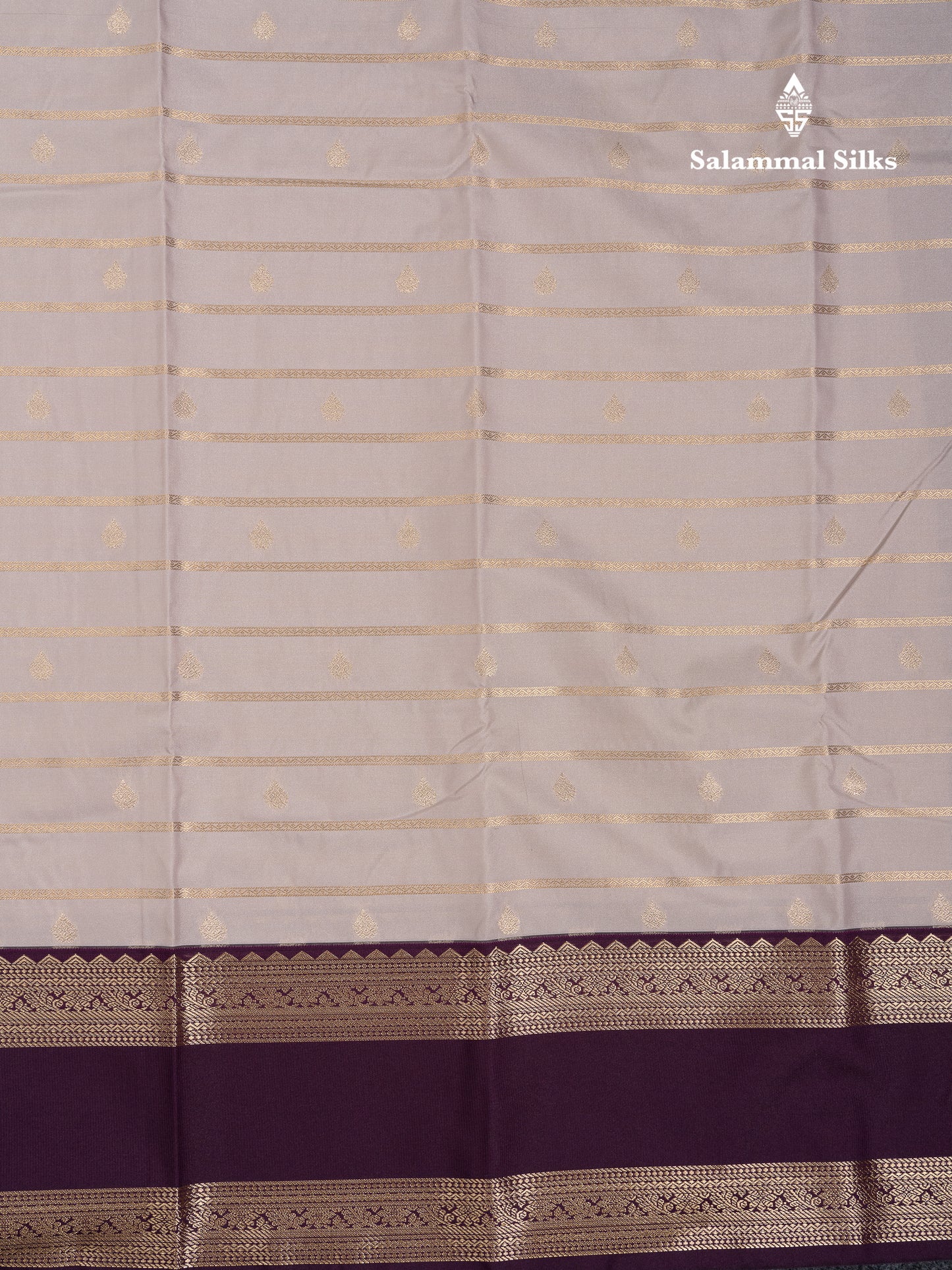 Beautiful Light Grey Semi Silk Saree With Contrast Magenta Traditional Gap Border