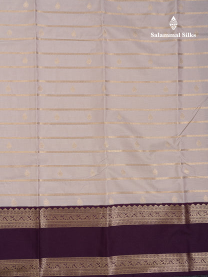 Beautiful Light Grey Semi Silk Saree With Contrast Magenta Traditional Gap Border
