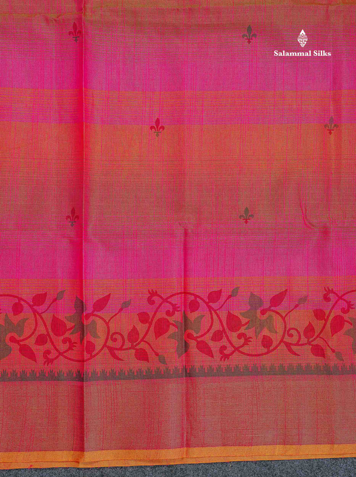 Cotton Mix Saree - Pinkish Orange Colour Body With Fancy Border